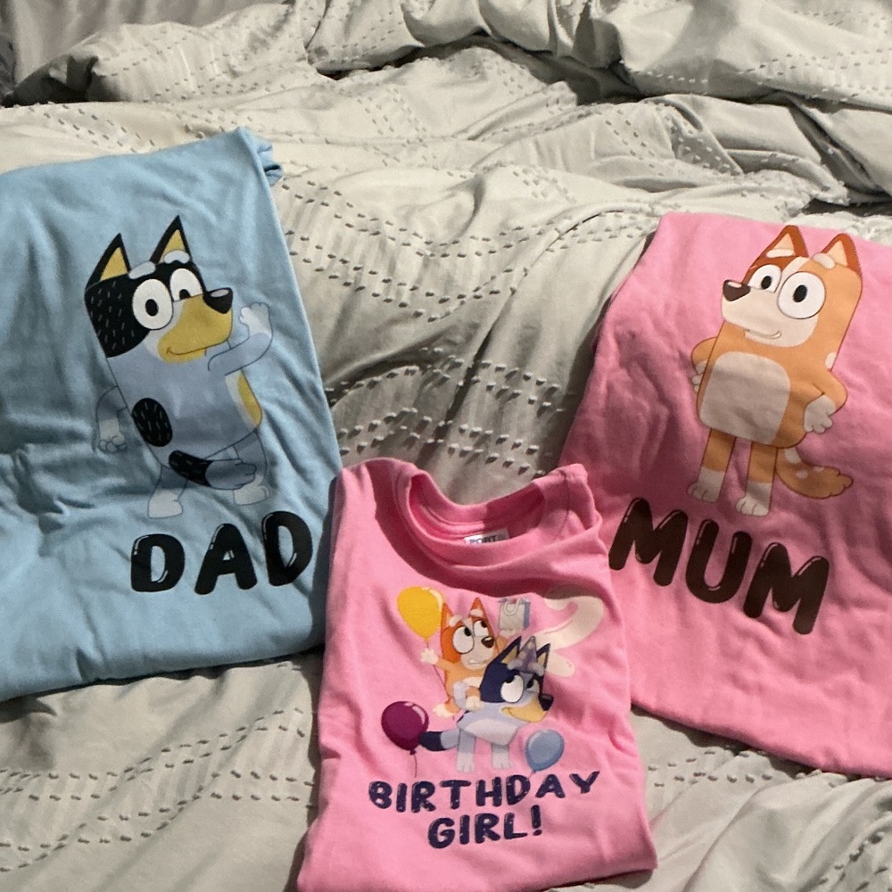 Bluey Birthday Shirt “2” Mum, Dad & Birthday Girl